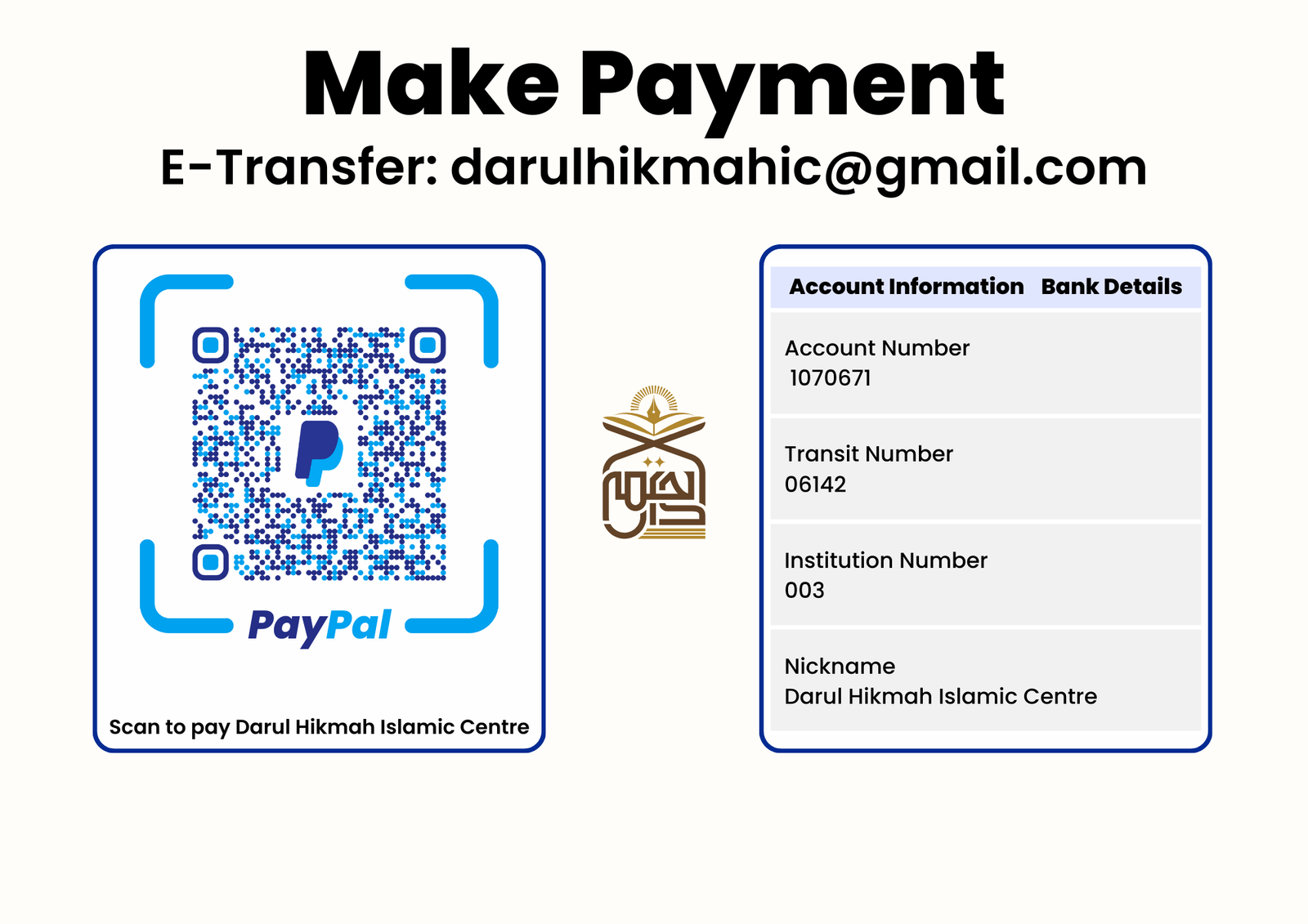 Payment QR Code / Bank Details
